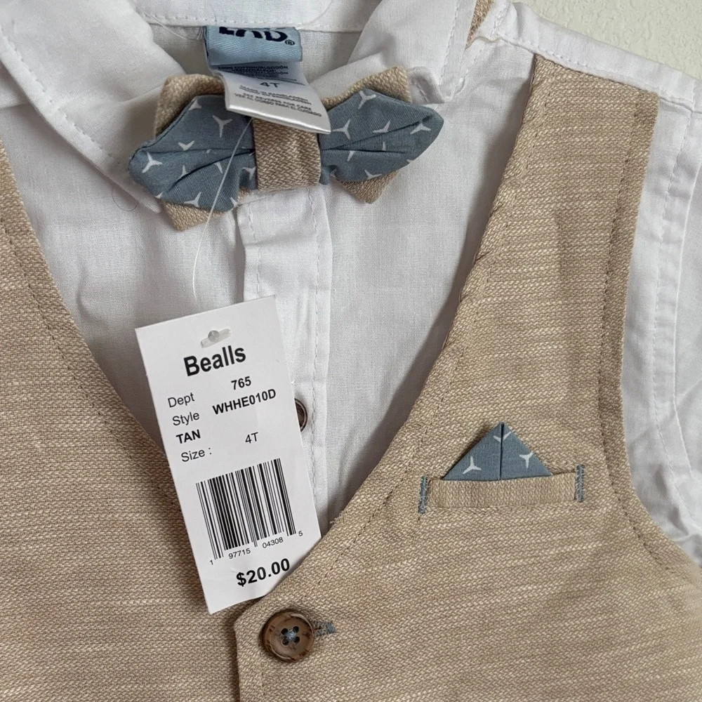 Charming Tan Kids Vest and Pants Set with Bow Tie